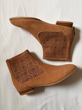 Jack Rogers Tan Suede Perforated Chelsea Booties